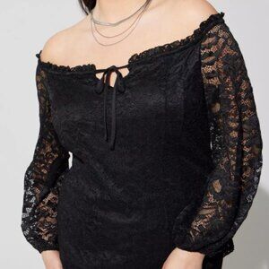 Sexy Black Stretch Lace Off Shoulder Corset Seamed Torrid Top Sz 1